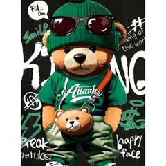 Men’s 3D Digital Print Cartoon Bear Hoodie Pullover with Kangaroo Pocket, UNISEX