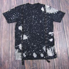 Galaxy Strap Graphic Shirt Mens M Black Bleach Splatter Short Sleeve Tee Punk