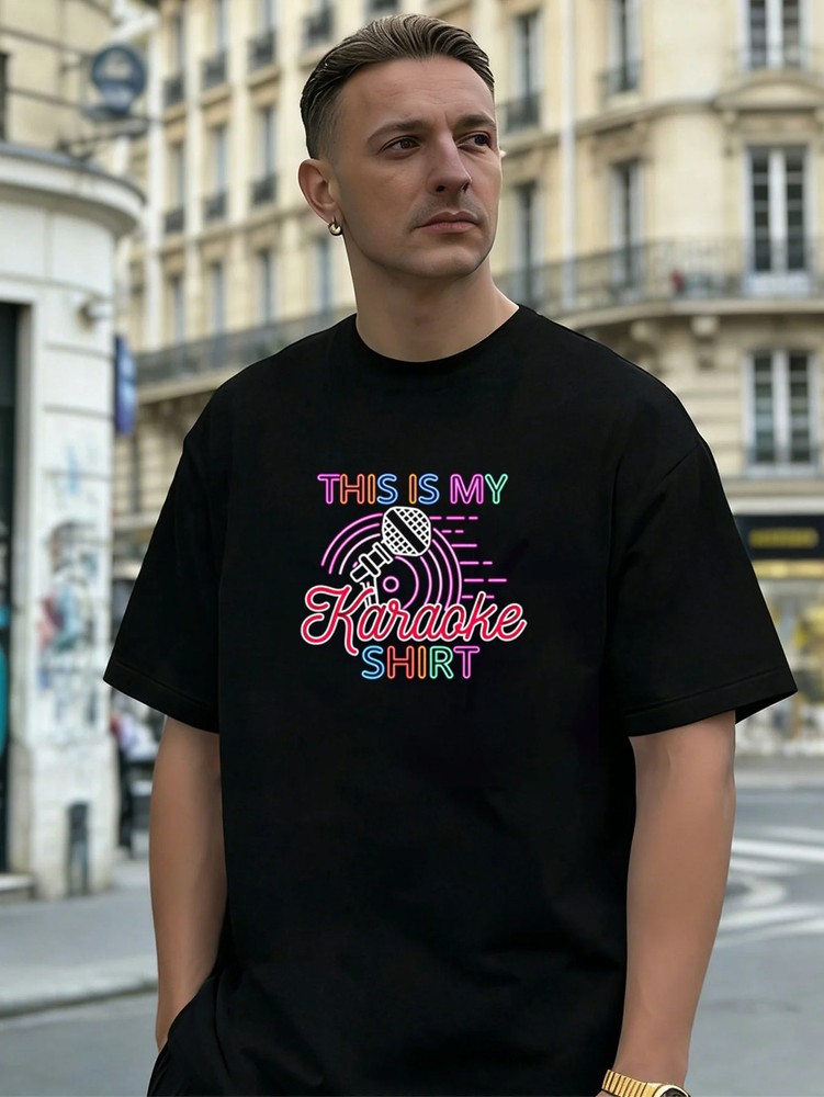 Karaoke Microphone Graphic 100% Cotton Men’s T-Shirt for Daily Casual Wear