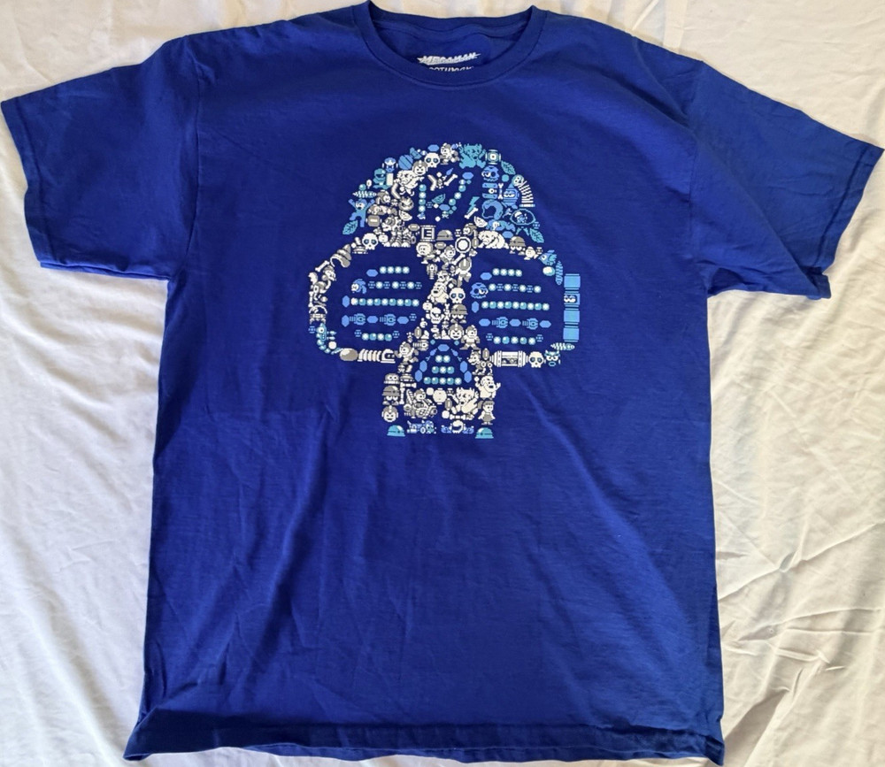 Loot Crate Loot Wear Exclusive Mega Man Blue Graphic T-Shirt Tee Size L 2017