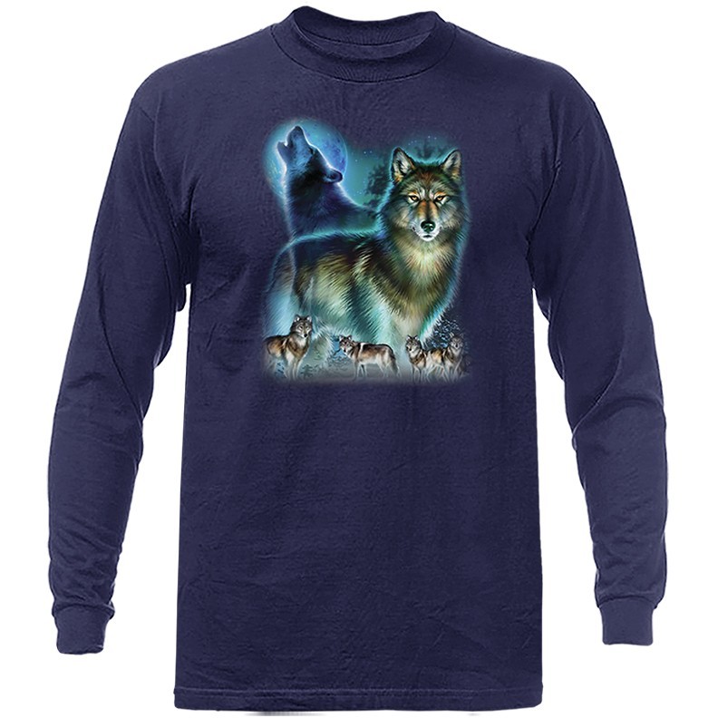 Wolf Moon Silhouette Wilderness Wildlife Animals Graphic Long Sleeve