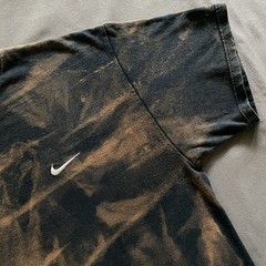 Vintage 1990s Nike T Shirt Mens Large Black Bleach Dye Swoosh Embroidered USA