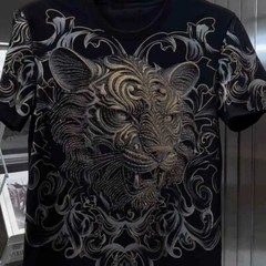New Fashion Trend Lion Hot Diamonds Rhinestones Black Summer Luxury Men T-Shirt