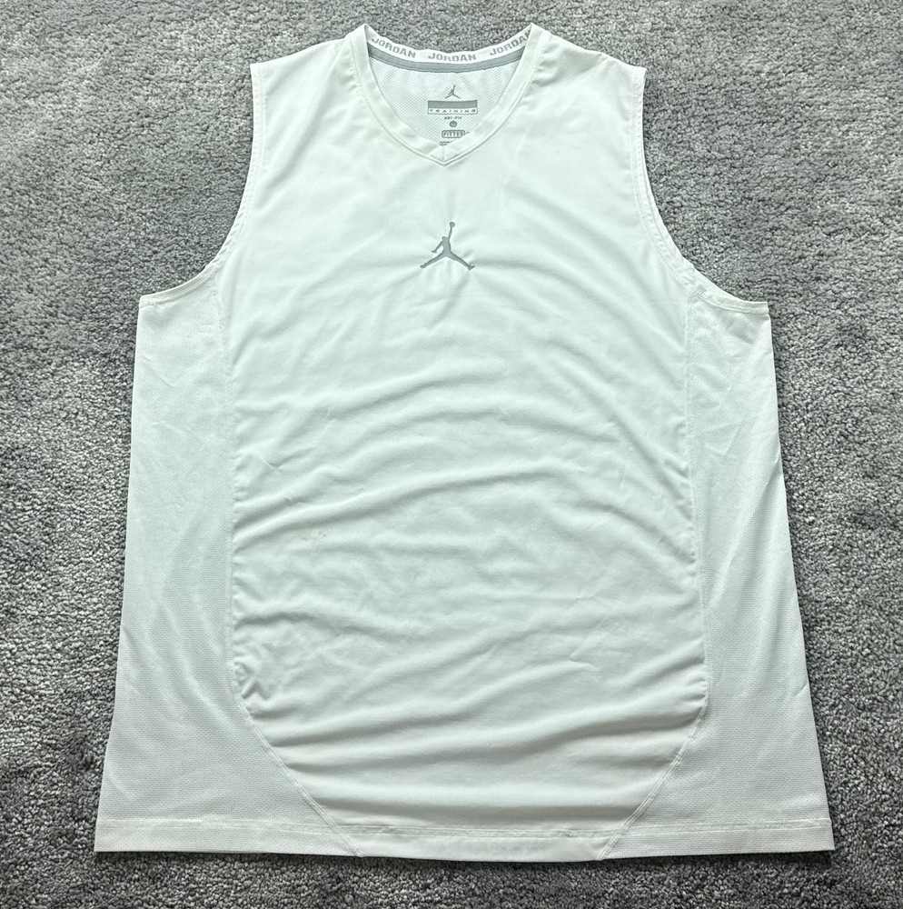 Jordan Shirt Mens XL White Jumpman Training Dri-FIT Tagless Polyester Sleeveless