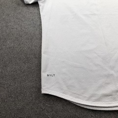 BYLT Shirt Mens Large White Drop Cut Lux Polka Dot Stretch Crew Neck Tagless Tee
