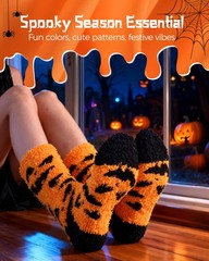 72-Needle Buttery Soft Halloween Fuzzy Socks for Women Cozy Funny Crazy Cute Flu