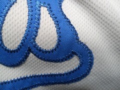 Large Vintage Dodgers 2 Tone Sewn Patches 100% Poly Waffle Knit #21 Shirt