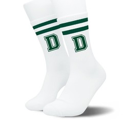 Dark Green Initial Stripes Socks with Letter D, Retro Athletic Style Socks, P…