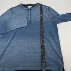 Carbon2Cobalt Mens Blue Ombre Textured Long Sleeve Henley Shirt Large Cotton