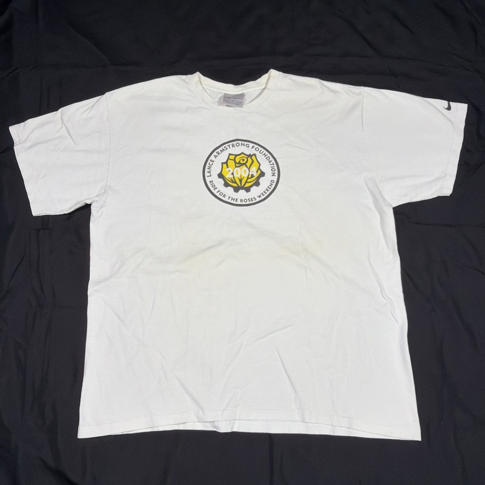 White Nike T-Shirt Lance Armstrong Foundation 2004 Ride For The Roses Size Large