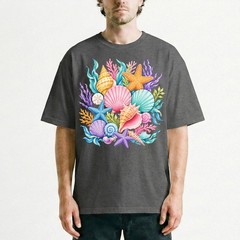 Colorful Seashells Coral Starfish T-Shirt Ocean Beach Summer Tee