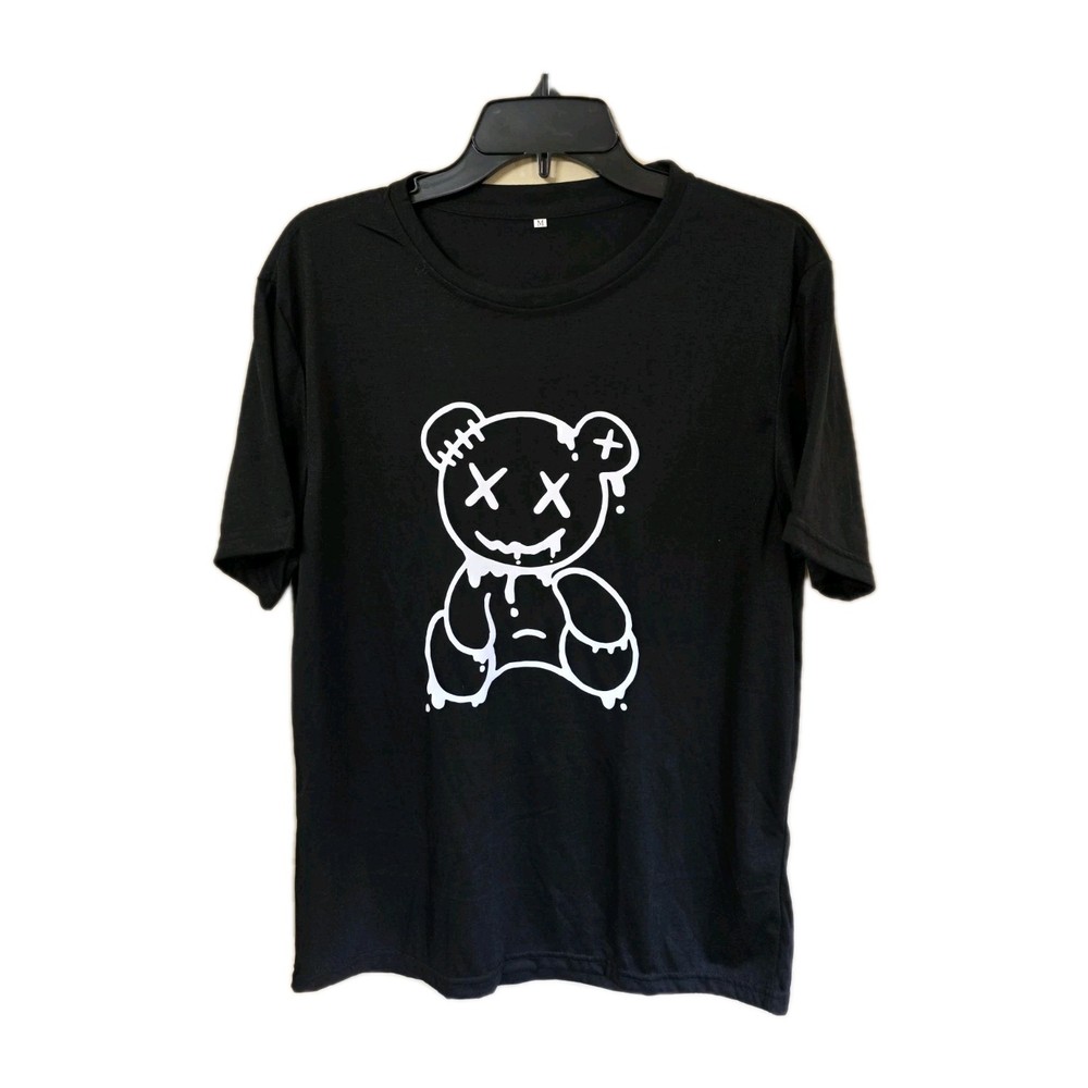 Mens or Womens Black T-Shirt w/White Teddy Bear XX Eyes & Ear, Anime, Size Med.