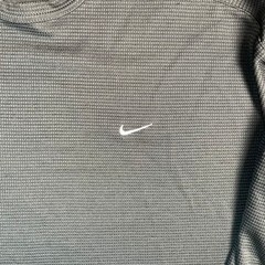 Y2K Nike Mens Large Long Sleeve Waffle Knit Thermal Shirt Charcoal Grey Swoosh