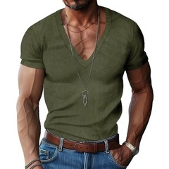 Men Slim Fit Shirts Deep V-Neck short sleeved Casual summer T-Shirt