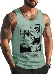 Mens Graphic Tank Tops Sleeveless Muscle Shirts Beach Palm Tree Hawaiian Gym Wor
