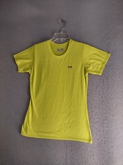 Under Armour Mens Shirt Small Yellow Semi Fitted Heat Gear Solid Logo Pullover