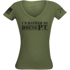 Grunt Style Women’s I’d Rather Be Doing PT V-Neck T-Shirt – Military Green