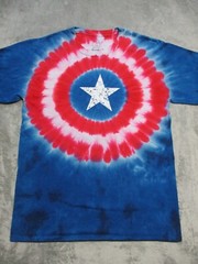 Vintage Marvel Captain America Shirt Mens Large Red Blue Super Hero Tie Dye AOP