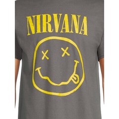 Nirvana Men’s Smiley Logo Graphic Print Tee- Charcoal Grey with Yellow Graphic