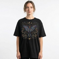 Luna Moth Galaxy Roses T-Shirt Witchy Gothic Celestial Boho Night Sky Gift Tee