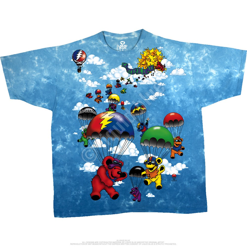 GRATEFUL DEAD-PARACHUTING BEARS-2 SIDED TIE DYE T-SHIRT S-M-L-XL-2X-3X-4X-5X-6X