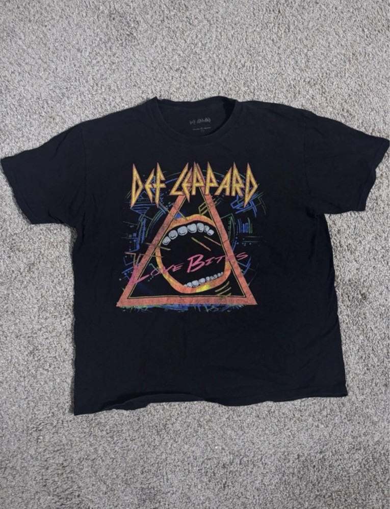 Def Leppard Hysteria Love Bites Black Cotton Crew Neck Graphic Tee M