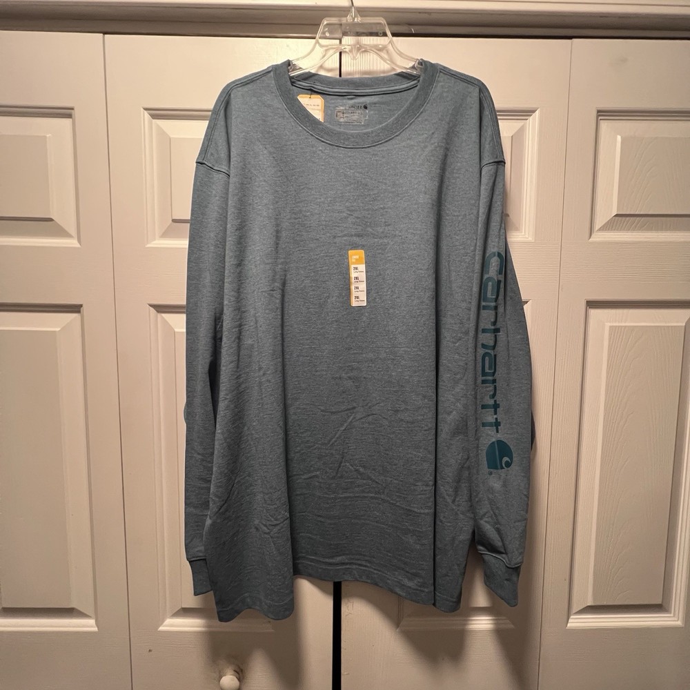 New Carhartt K231 Loose-Fit Heavyweight Long Sleeves Logo T-Shirt Men’s 2XL Blue