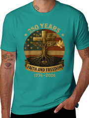 Flag Cross Tree 250 Years Faith Freedom 1776-2026 Unisex T-Shirt