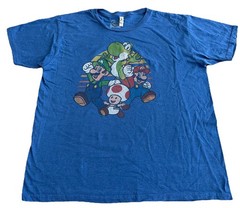 Nintendo Mario Bros Large Blue T-Shirt Luigi Yoshi Toad Gamer Tee