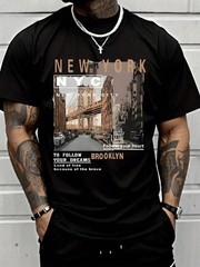 Men’s Casual Cotton Streetwear Street View Of Brooklyn New York T-Shirt