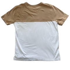 Tahari Mens Medium Short Color Block T Shirt 100% Cotton Tan White Crew Neck