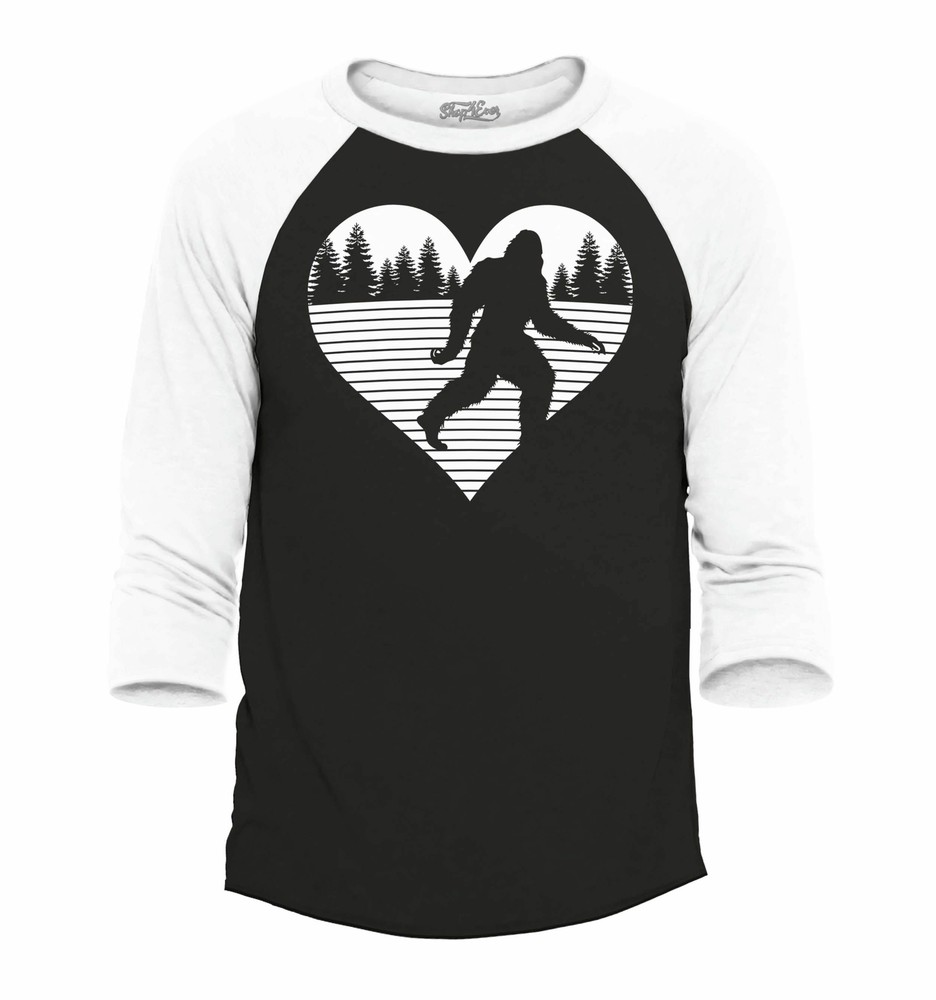 shop4ever Bigfoot Heart Love Sasquatch Raglan Baseball Valentine  Shirts