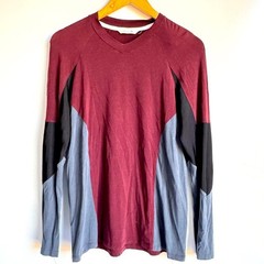 Theory Men’s Long Sleeve Tee Medium Burgundy, Black, and Gray Pima Cotton Comfy