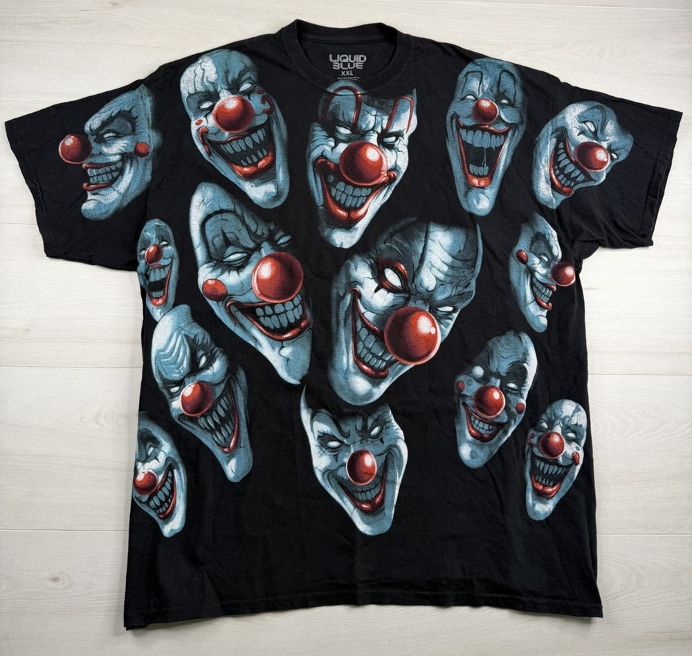 Liquid Blue Eviil Killer Clowns T Shirt All Over Print AOP Horror Y2K Mens 2XL