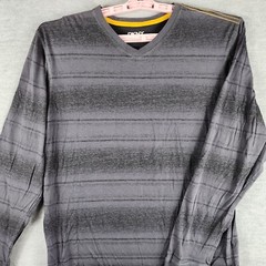 Vintage DKNY Men Shirt XL Gray Stripe Pullover Long Sleeve Tshirt EUC