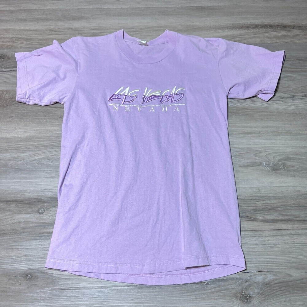 Las Vegas Nevada Shirt Mens Medium Light Purple Short Sleeve Crewneck EUC