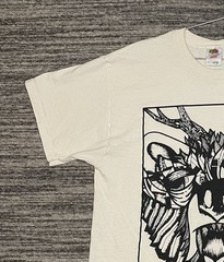 Vintage Bear With Antlers Geometric Style Shirt Size L Cream Color