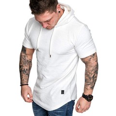 Men’s Hooded Short Sleeve Sporty T-Shirt Slim Gym Muscle Tee Hoodie Tops Blouses