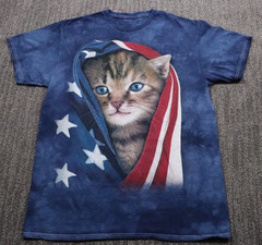 3D Tees Cat American Flag T-shirt Blue Full Size