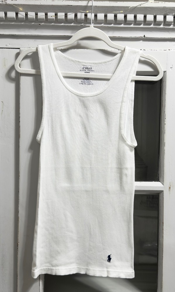 polo ralph lauren wifebeater ribbed tank top a-shirt size medium white