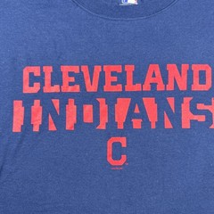 MLB Cleveland Indians T-Shirt Men’s Large Navy Blue Red Graphic Crew Neck Cotton