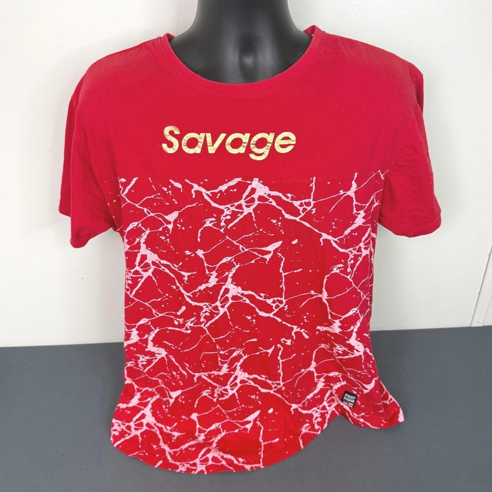 Phat Farm T-Shirt Mens XL Savage Red Marble Print Gold Foil Graphic Streetwear