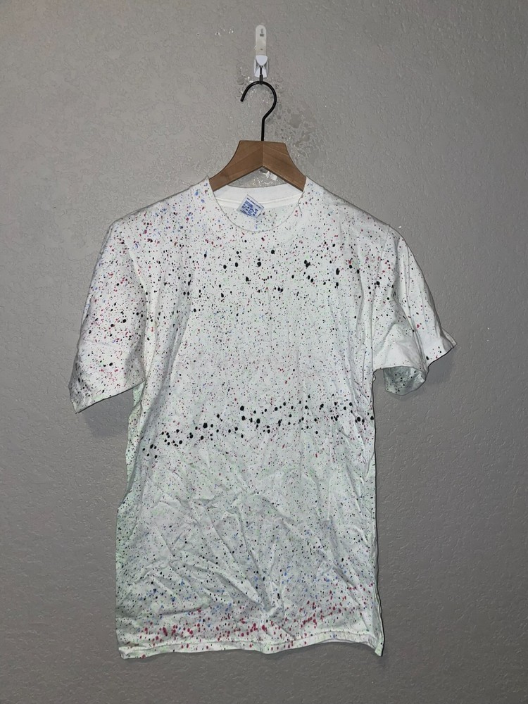 90s Vintage Jerzees Combed Cotton White Speckled Multicolor Splatter Shirt VTG b