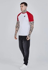 SikSilk Mens White, Red Raglan T-Shirt Small