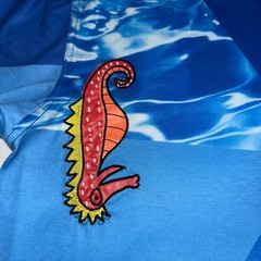 Ron Bass T- Shirt Mens Medium Blue Aquatic Print Mermaid Seahorse Woman Ocean