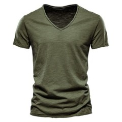 Cotton Men T-shirt V-neck Short Sleeve Fashion Slim Fit Soild T-shirts Tops Tees