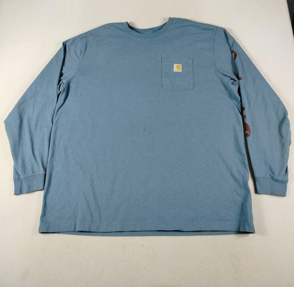Carhartt Shirt Mens 2XL Blue Long Sleeve Pocket Graphic Loose Fit Workwear Tee