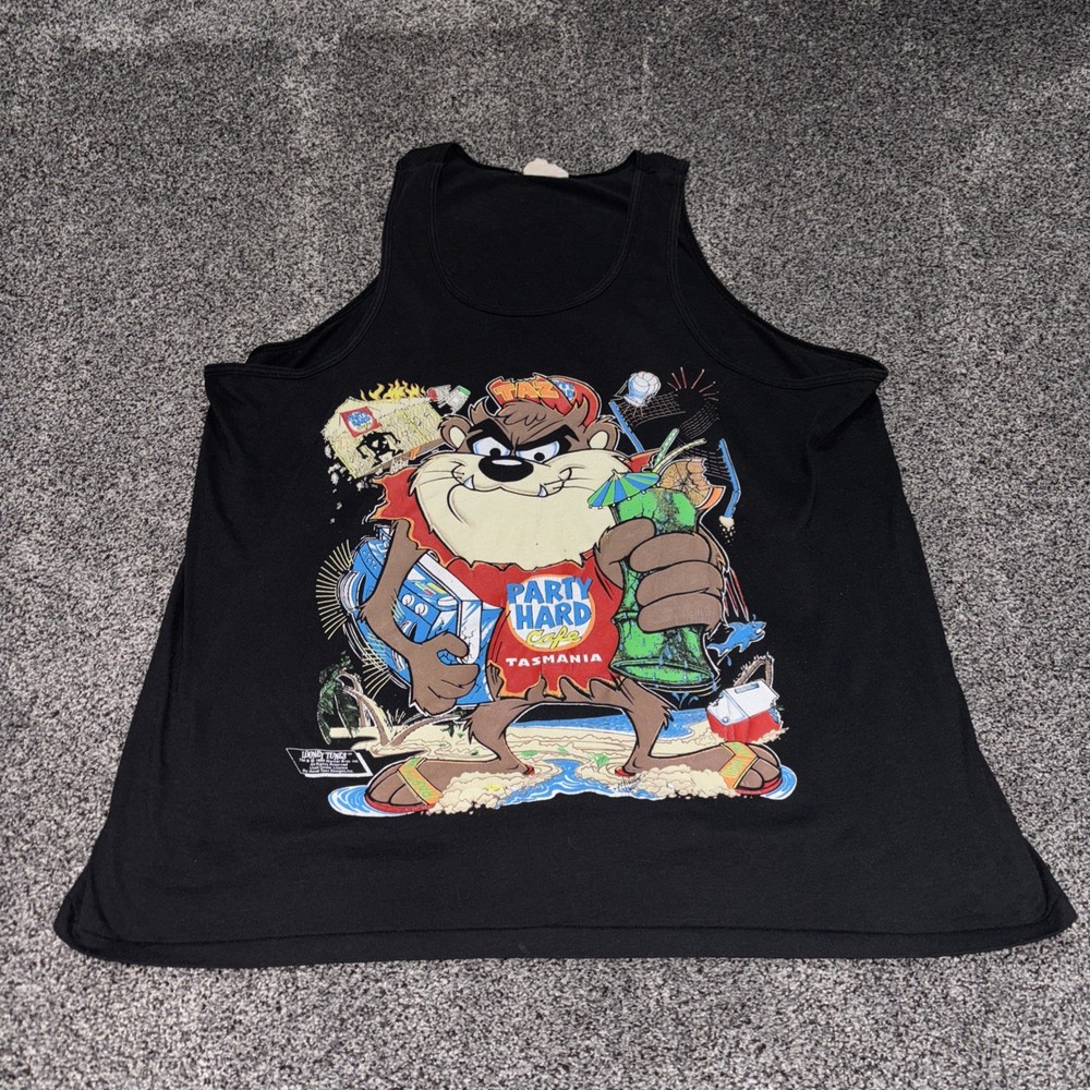 Vintage 1990 Looney Tunes Taz Tank Top Muscle Shirt Party Hard Cafe XL Beach WB