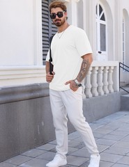 Mens T-Shirts Cotton Short Sleeve White T Shirts Summer Beach UPF 50+ Crew Ne…