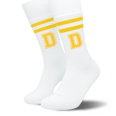 Golden Yellow Initial Stripes Socks with Letter D, Retro Athletic Style Socks…